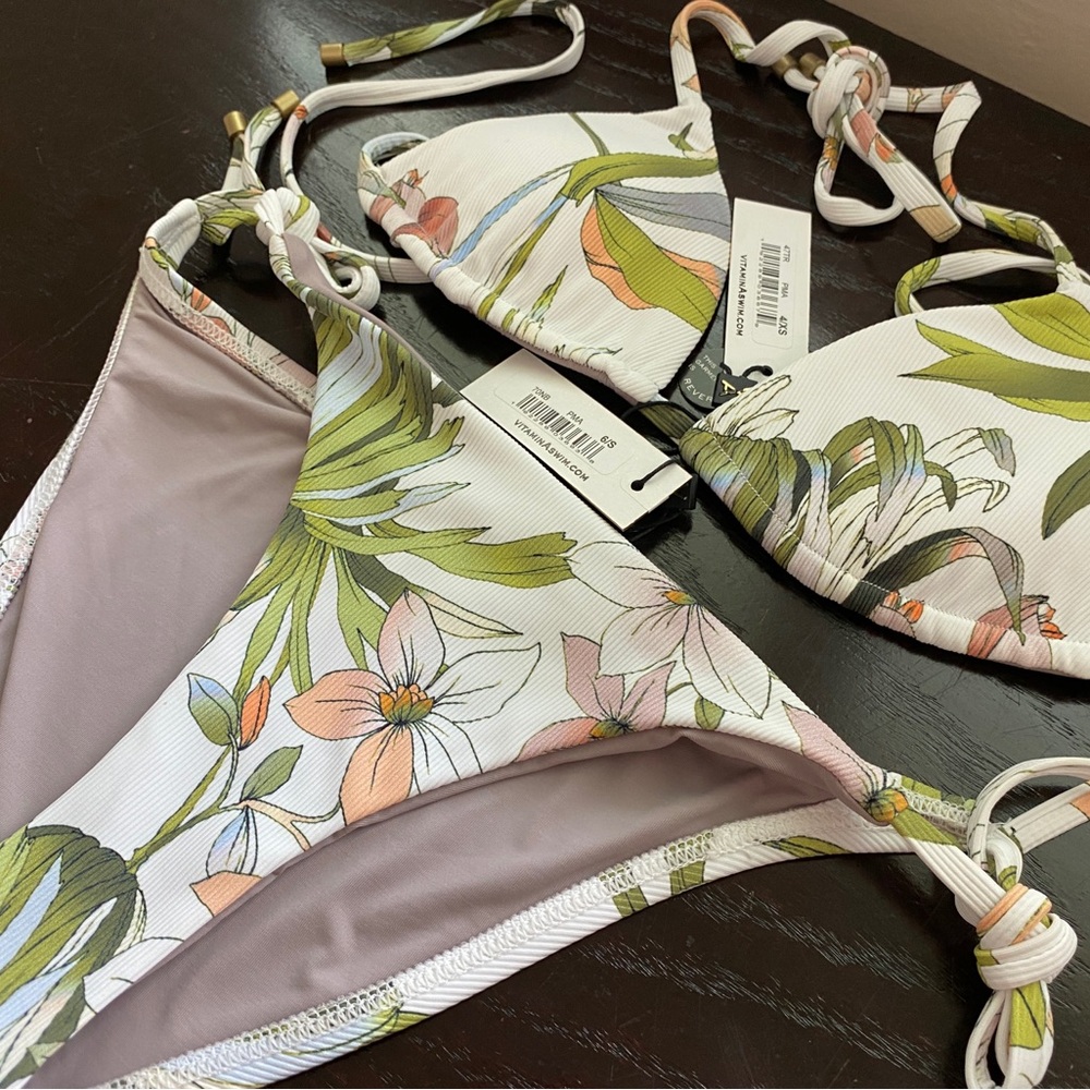 Vitamin A Elle Tie Side Bikini Set - 4/XS Top & 6/S Bottom - Palma EcoRib